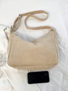 High Capacity Corduroy Shoulder Bag Crossbody Bag - Khaki - View 6