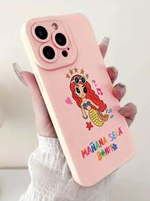 حافظة هاتف واقية ل- iPhone 15promax/11/12/13/14plus بنمط شعار الحورية باللون الوردي الفاتح قطعة واحدة جديدة، متوافقة مع XR/7/8plus - وردي - مشاهدة 2