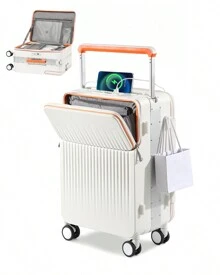 Joyway PC材質前開行李箱，配備萬向輪、內部筆電收納隔層和USB接口