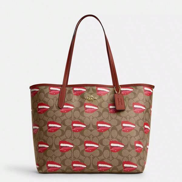 Coach X Tom Wesselmann Lips City Tote In Signature Canvas Large Shoulder Bag CQ032 IMRL7