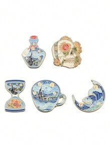 QIHOO 5 Cái/bộ Đêm Đầy Sao Men Chân Tùy Chỉnh Tranh Sơn Dầu Van Gogh Trâm Cài Ve Áo Huy Hiệu Động Vật Vui Nhộn Nghệ Thuật Món Quà Trang Sức Cho Trẻ Em bạn Bè - Nhiều màu - Xem 8