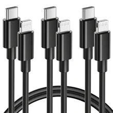 1 件/3 件 USB-C 转闪电快速充电数据线，3.3 英尺/100 厘米，27W PD，兼容 iPhone 14 13 12 11 Pro XS Max XR X 8 7 6 Plus、iPad，黑色 - 黑色 - 查看 7