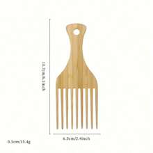 Peine de afro de madera de bambú natural para cabello largo, grueso y rizado, peine para desenredar con dientes anchos - Albaricoque - Ver 5
