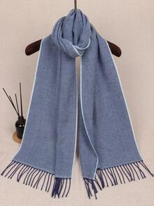 男士圍巾經典款式冬季格紋圍巾流蘇邊柔軟保暖圍巾 - 彩色 - 查看 2