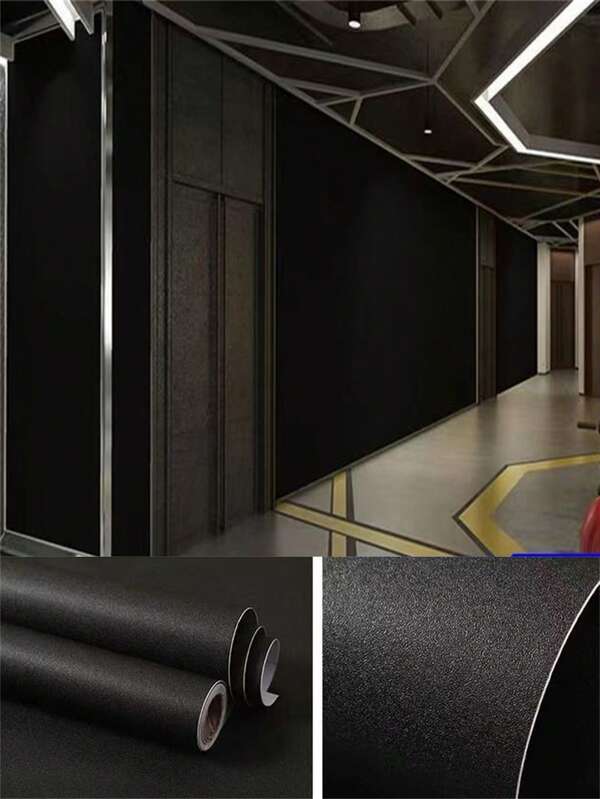 لفة ورق جدران لاصق أسود ماط للتحديث السطحي للأثاث والأدراج والخزائن، حائط، ديكور منزلي، قابل للإزالة والالتصاق