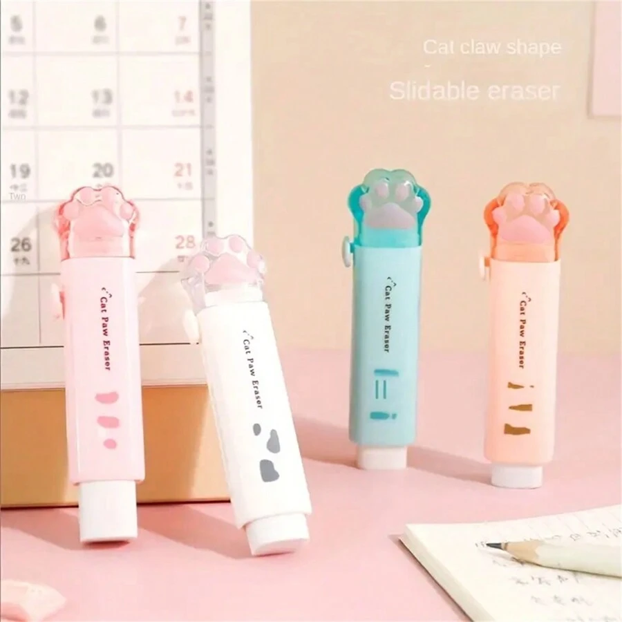 Cục tẩy kéo đẩy chân mèo đáng yêu - Cao su cao cấp, đa năng cho bút chì và bút, Đồ dùng học tập & văn phòng hoàn hảo, Giải thưởng hoặc quà tặng tuyệt vời - Nhiều màu - Xem 1