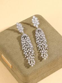 1 đôi bông tai tua dài đính đá Cubic Zirconia thời trang, thích hợp cho phụ nữ đeo hàng ngày, lễ hội, đám cưới và hẹn hò - Bạc - Xem 4