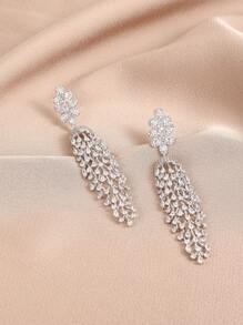 1 đôi bông tai tua dài đính đá Cubic Zirconia thời trang, thích hợp cho phụ nữ đeo hàng ngày, lễ hội, đám cưới và hẹn hò - Bạc - Xem 5