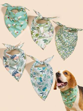 聚酯寵物裝飾領巾，1入/3入/5入套裝，葉子圖案，適用於大型/中型/小型寵物，顏色多樣