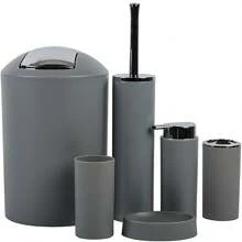 Bathroom Accessories Set 6 Pieces - Trash Can, Toothbrush Holder, Toothbrush Cup, Soap Dispenser, Soap Dish, Toilet Brush Holder - Modern Bathroom Decor Set Birthday, Housewarming, Holiday Gift Set,Christmas Gift Set,(Beige, Black, White, Gray)