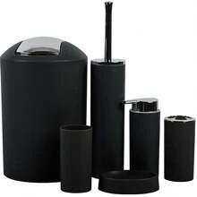 Bathroom Accessories Set 6 Pieces - Trash Can, Toothbrush Holder, Toothbrush Cup, Soap Dispenser, Soap Dish, Toilet Brush Holder - Modern Bathroom Decor Set Birthday, Housewarming, Holiday Gift Set,Christmas Gift Set,(Beige, Black, White, Gray)