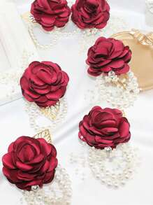 6pcs/1pc Wrist Corsage With Fake Roses, Bridal Bridesmaid Wrist Flowers For Wedding Party Decor