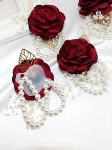 6pcs/1pc Wrist Corsage With Fake Roses, Bridal Bridesmaid Wrist Flowers For Wedding Party Decor