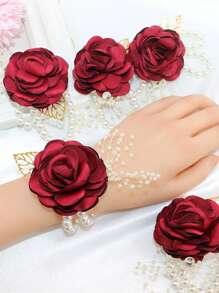 6pcs/1pc Wrist Corsage With Fake Roses, Bridal Bridesmaid Wrist Flowers For Wedding Party Decor