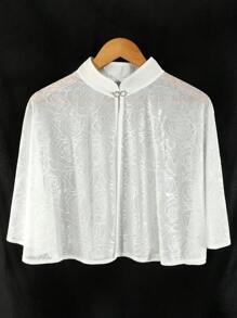 1 pieza Chal elegante de mujer con botón de perla falsa, patrón floral y calado, negro, perfecto para una cita o fiesta de noche y complementa con un vestido camiseta, Día de San Valentín