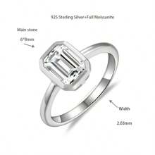1pc Women's 925 Sterling Silver 2ct Emerald Cut Moissanite Engagement Ring, Comes With GRA Certificate - Emerald Cut 2ct - View 7