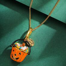 1入豪華優雅的搪瓷萬聖節糖果南瓜桶吊墜項鍊，有趣的眼睛設計，適合女性日常佩戴 - 萬聖節搞怪眼睛糖果南瓜桶吊墜項鍊 - 查看 4