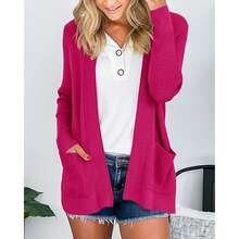 Womens Open Front Oversized Chunky Knit Long Cardigan Sweaters Dressy Long Sleeve Fall Cardigan Outwear With Pockets - Hot Pink - View 2