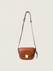 棕色的時尚女性馬鞍包帶翻蓋和針跡細節,斜肩包單肩包 - 棕色 - 查看 10