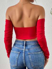 Ladies' Nightclub-Style Long Sleeve Drawstring Front Lingerie - Red - View 5