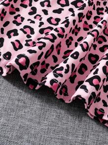 Set da 2 pezzi per ragazze giovani, composto da top a maniche lunghe con volant e stampa leopardata e leggings, adatto per primavera e autunno