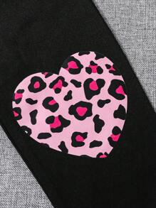 Set da 2 pezzi per ragazze giovani, composto da top a maniche lunghe con volant e stampa leopardata e leggings, adatto per primavera e autunno