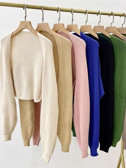 1pc Women's Solid Color Knitted Batwing Sleeve Decoration Sunscreen Windproof Fashionable Shawl Cardigan, Perfect For Office And Outdoor Travel Accessories Women