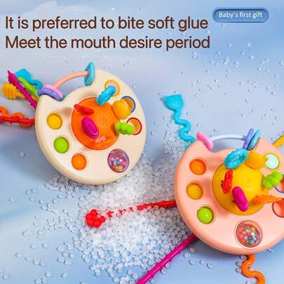 Silicone Pull String Activity Toy, Montessori Toys For Baby, Baby Sensory Toy For Kids, Silicone Toy For Kid, Multifunctional Toys, Pull String Activity Bath Toy For Travel, Boys Girl Birthday Gift(Accessories Color Random)
