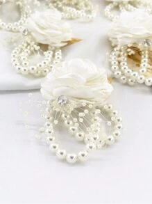 6 قطع/1 قطعة وردة زهرية مزيفة لمعصم العروس والوصيفات، ديكورات حفل الزفاف، اكسسوارات عيد الحب - أبيض - مشاهدة 6