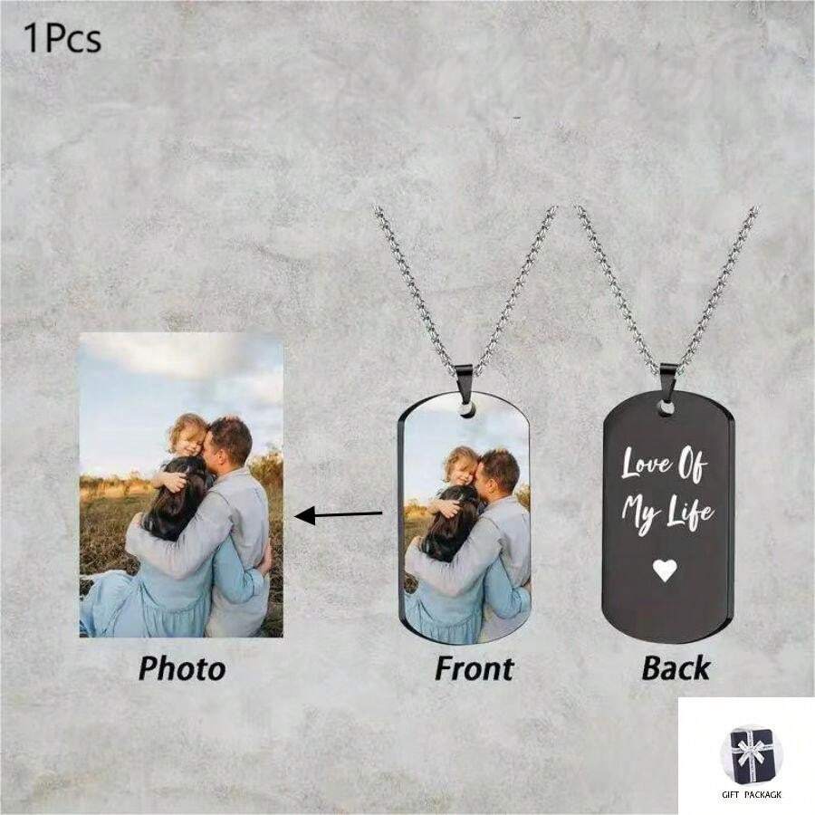 定制吊墜項鍊，個性化相片和文字，非常適合情人節或家庭禮物、父親節、萬聖節和聖誕節禮物 - 黑色 - 查看 1