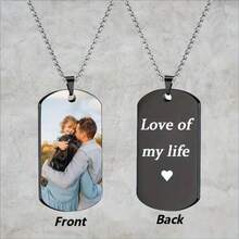 定制吊墜項鍊，個性化相片和文字，非常適合情人節或家庭禮物、父親節、萬聖節和聖誕節禮物 - 黑色 - 查看 3