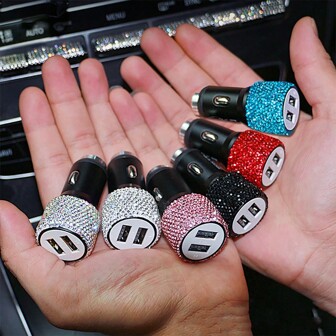 1PC Bling Bling Rhinestone Car Charger Fast Charging USB Type C Car Phone Charger Diamond Adapter In Car Compatible With CellPhone,Dashcam,GPS,Great For Holiday/Birthday Gifts For Women Men