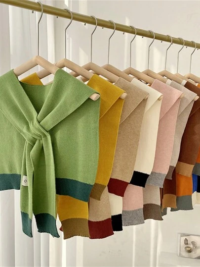 1件装女士防晒及紫外线防护经典休闲假日风针织披肩/斗篷，带腈纶装饰，是户外旅行的完美配饰