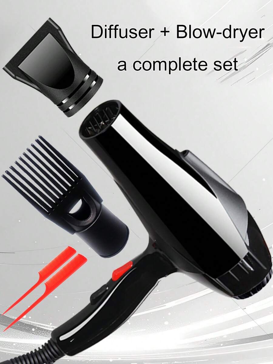 1 Bộ máy sấy tóc có đầu tập trung, bộ khuếch tán/lược chải, vỏ chống sốc và chịu nhiệt bằng nylon, động cơ nhẹ và ít tiếng ồn, 2 tốc độ gió nóng lạnh, lược chải màu ngẫu nhiên - Phích cắm loại C của EU (220-240V) - Xem 1