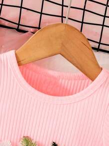1 pieza Vestido de tutú elegante y lindo para niña bebé con cinturón bordado con flores, vestido de tul esponjoso y cuello redondo de mangas cortas, ideal para vacaciones de verano en la playa - Rosa - Ver 3