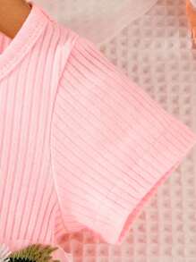 1 pieza Vestido de tutú elegante y lindo para niña bebé con cinturón bordado con flores, vestido de tul esponjoso y cuello redondo de mangas cortas, ideal para vacaciones de verano en la playa - Rosa - Ver 4
