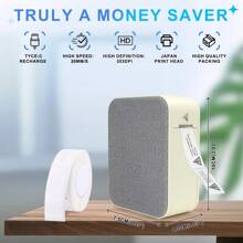 Marklife P15絨面便攜式熱敏標籤製造商印表機，適用於條形碼、服裝、珠寶、零售和小吃，兼容Android、IOS、Windows，無需墨水，帶1捲12 * 40mm標籤 - 天鵝絨-灰色 - 查看 3