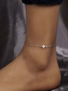 ELSEDES 1pc Fashionable S925 Sterling Silver Four-Leaf Clover Shaped Anklet With Sparkling Gemstones, Handmade, Showcasing Personal Charisma, High-Quality Jewelry, Suitable For Women's Daily Wear, Gathering Wear And Summer Wear Valentines - Silver - View 2