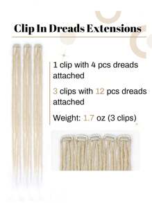 3PCS Clip In Dreadlock Extensions, 12 Strands Soft 24 Inch Synthetic Clip-In Dreads, Handmade Crochet Hair 0.6cm Dread Extensions