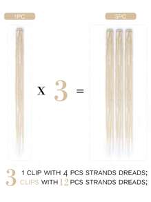 3PCS Clip In Dreadlock Extensions, 12 Strands Soft 24 Inch Synthetic Clip-In Dreads, Handmade Crochet Hair 0.6cm Dread Extensions