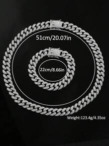 3pcs Boys' Hip Hop  Necklace And Bracelet Set, Quartz Watch With Calendar, Sports And Holiday Style - Silver - View 4