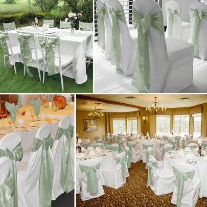 10pcs Satin Chair Sashes, Sage Green Satin Bow Chair Belt Back Tie Supplies For Wedding Reception Party Banquet Event, Hotel Decorations, Fits For Either Formal Or Casual Occasions, Both Decor And Practical, Available For Celebrations, Wedding, Birthday, Organza Bag, Table Runner, DIY Crafts, Home Decor, Party Decorations, Etc.