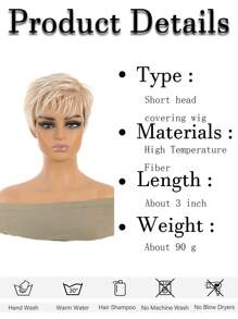 Women's Short Hair Platinum Blonde Synthetic Wig Ombre Fluffy Cut Wig, Natural Daily Hair Color