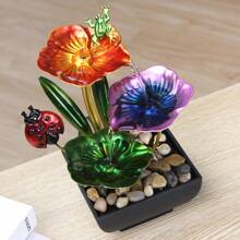 USB Powered 3 Layer Tabletop Fountain With Insect-Shaped Metal Pedal, Natural River Rocks And Reflective Lighting! Suitable For Home And Office Decoration - Color - View 9