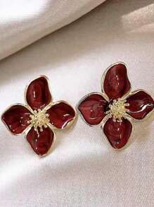 1對歐美經典時尚ins風格復古香港風紅色花卉耳環，降落花釉花瓣耳釘珠寶 - 蝴蝶型 - 查看 16