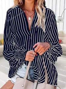 New Arrival Mid-Length Elegant Striped Loose Shirt
