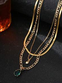 3er-Set Halskette im Vintage-Stil in smaragdgrün gestaffelt, rostfreie Kette mit herzförmiger Dekoration für den Hals zum Valentinstag