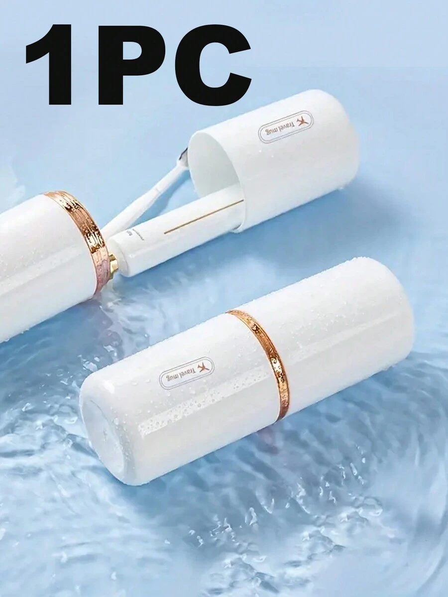 1入行動旅行牙刷收納盒口沖杯，優雅簡約設計，多功能牙刷攜帶盒，適用於度假旅行，學校露營，商務旅行和家用必備物品。