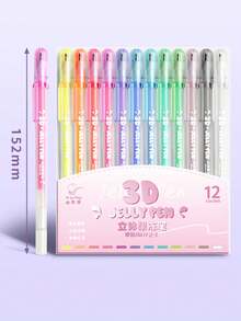 12/8色3D果凍筆學生套裝，高容量，不透明，閃閃發亮，適用於記錄、標記、高亮，網紅彩色筆芯 - 3d立體果凍筆(新品) - 查看 2