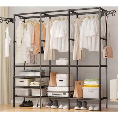 Guarda Roupa Portátil Arara Multifuncional Desmontável Organizador Estrutura de Aço 3 compartimentos